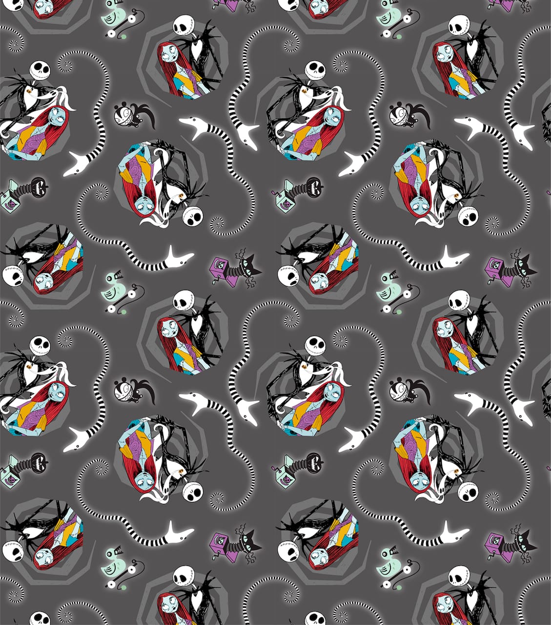 Disney Nightmare Before Christmas Jack & Sally Vortex Cotton Fabric